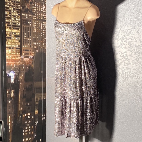 Zara Silver Sequin Spaghetti Strap Midi Dress - Picture 5 of 16